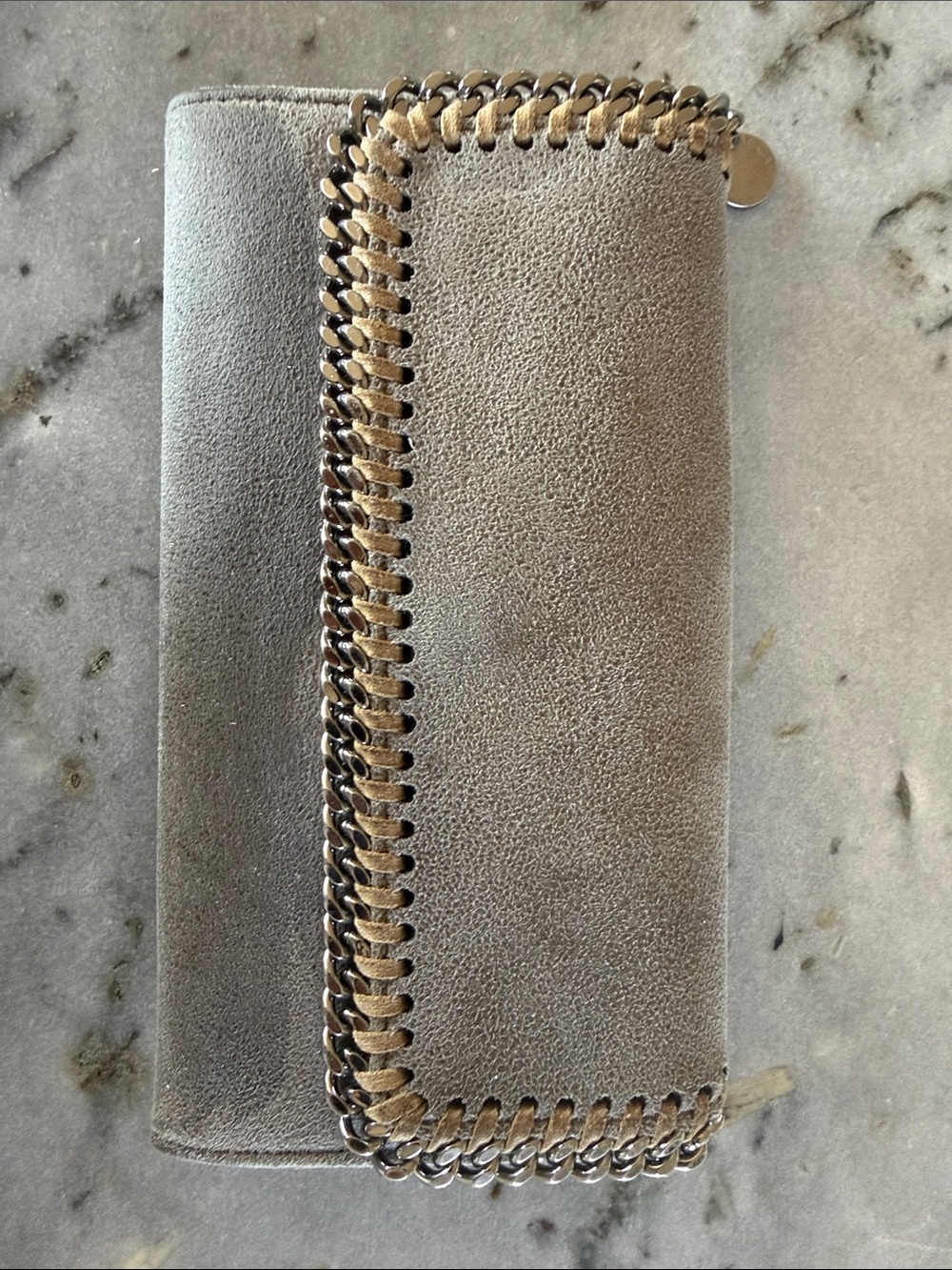 Stella McCartney Grey Suede Chain-Trim Card Holder